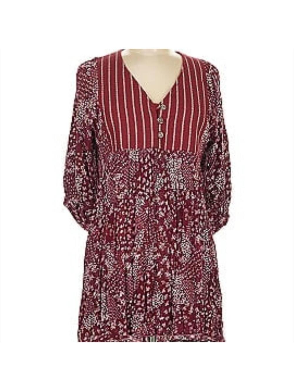 🎇 Anama Red Puff Sleeve Bib Collar Cutout Back Dress/Tunic Size Small